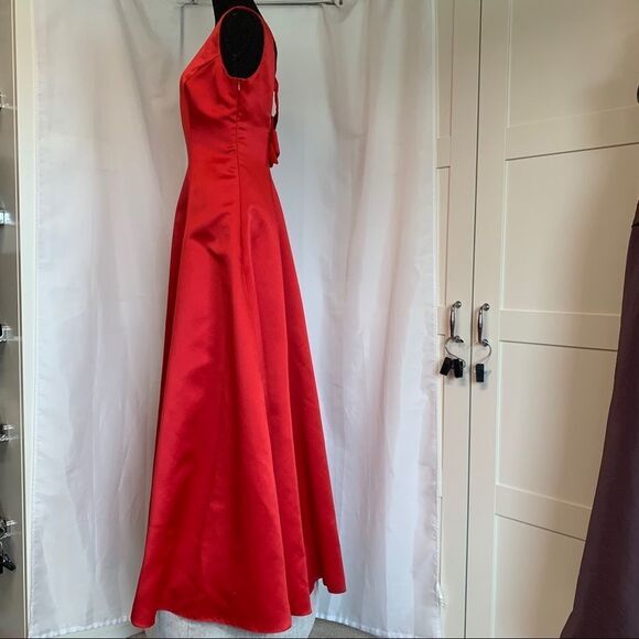 BILL Levkoff Red satin crisscross bow back prom wedding bridesmaid gown dress🔥 - Picture 3 of 11